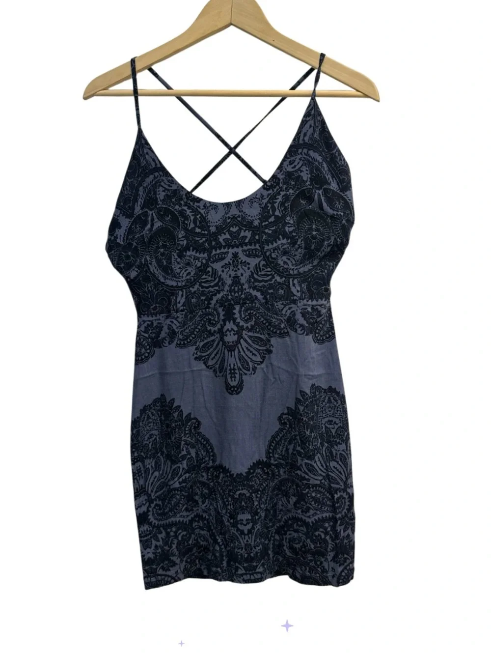 Free People Intimately Blue Velvet Burnout Paisley Slip Dress Size Small NWT